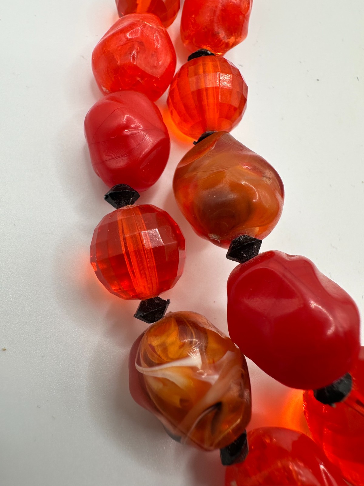Gorgeous Signed Coro 2 Strand Beaded Choker Necklace Lucite Vintage Red Orange