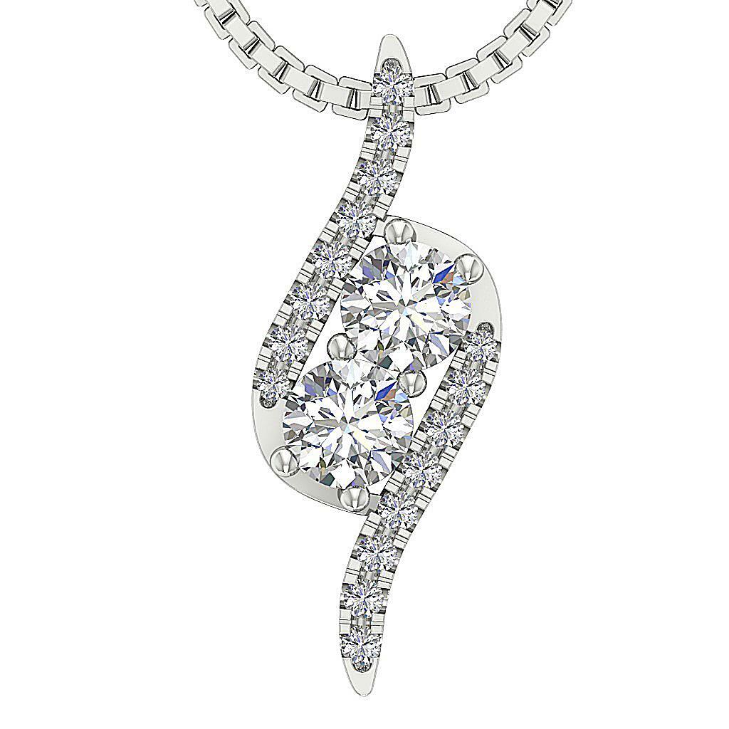 Forever Us Two Stone Fashion Pendant I1 G 0.50 Ct Natural Diamond 14K White Gold