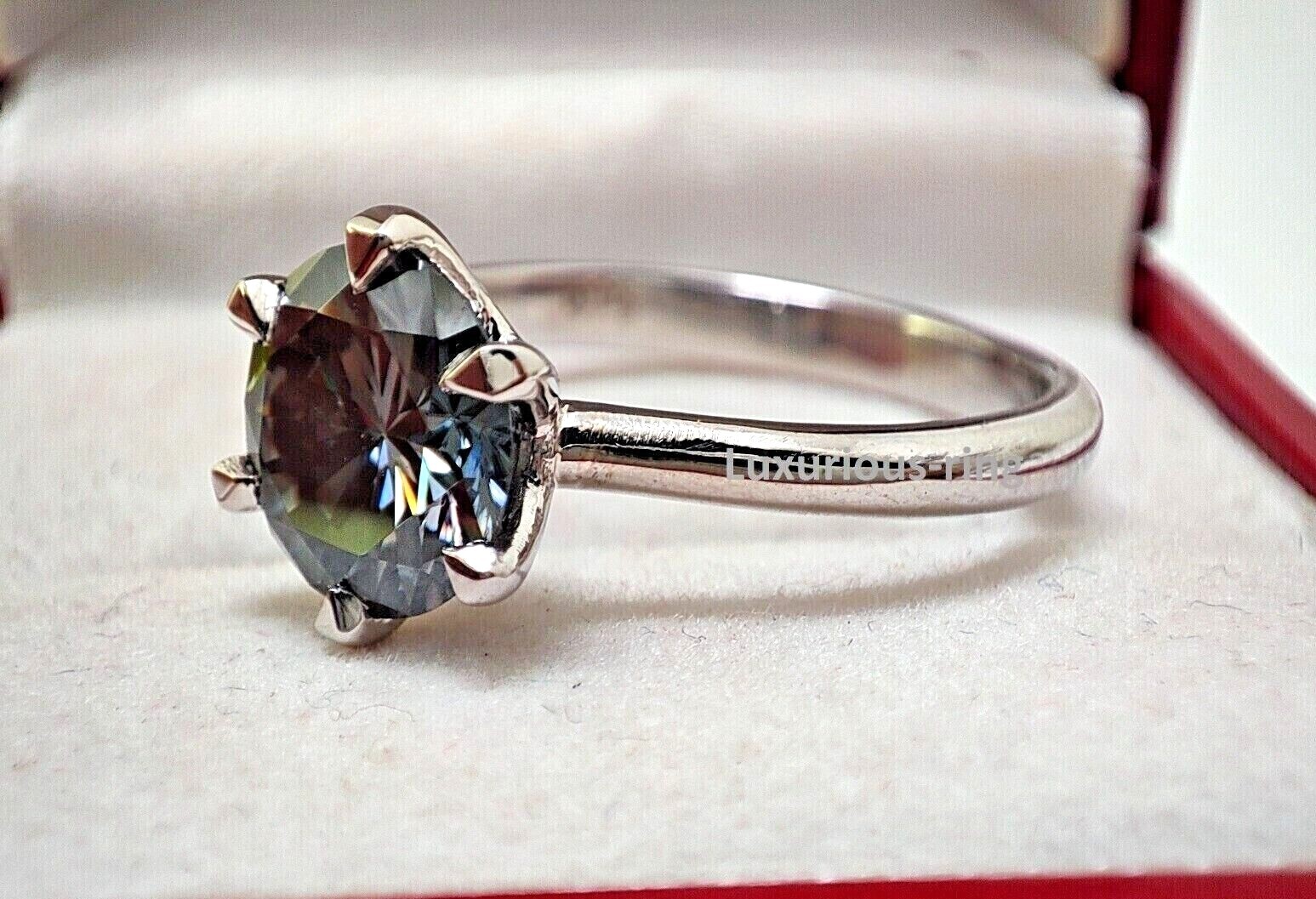 925 Starling Silver Anniversary Ring, 1.60 Ct Round Cut Grey Moissanite Ring,