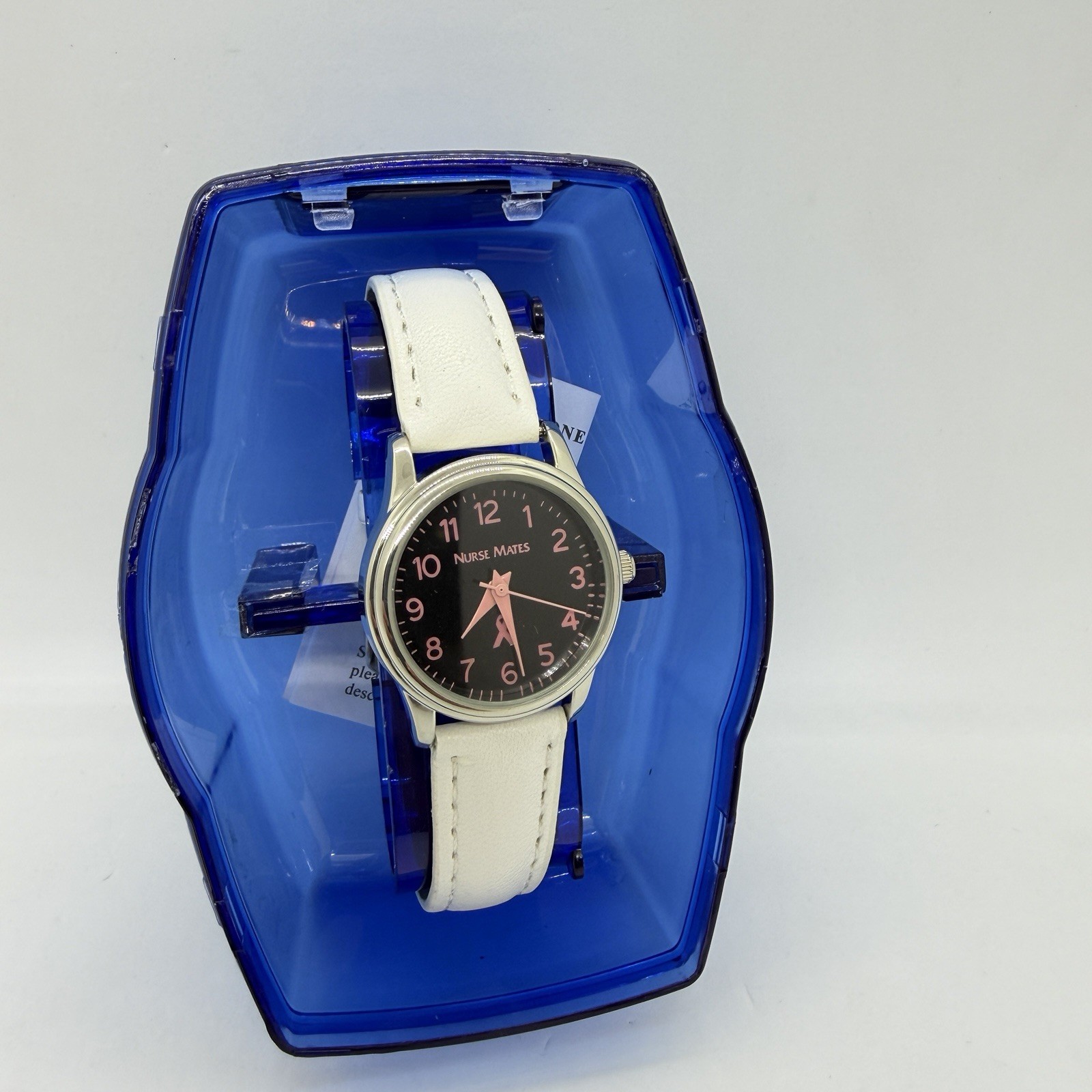 Nurse Mates Ribbon Awareness nurse watch water-resistant Leather strap – White