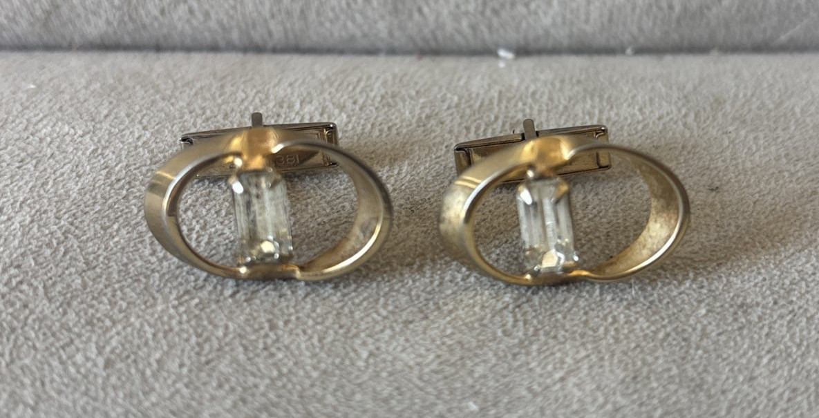 1960 Vintage Special Occasion Rhinestone Cufflinks Gold Plate Pat. 2,974,381