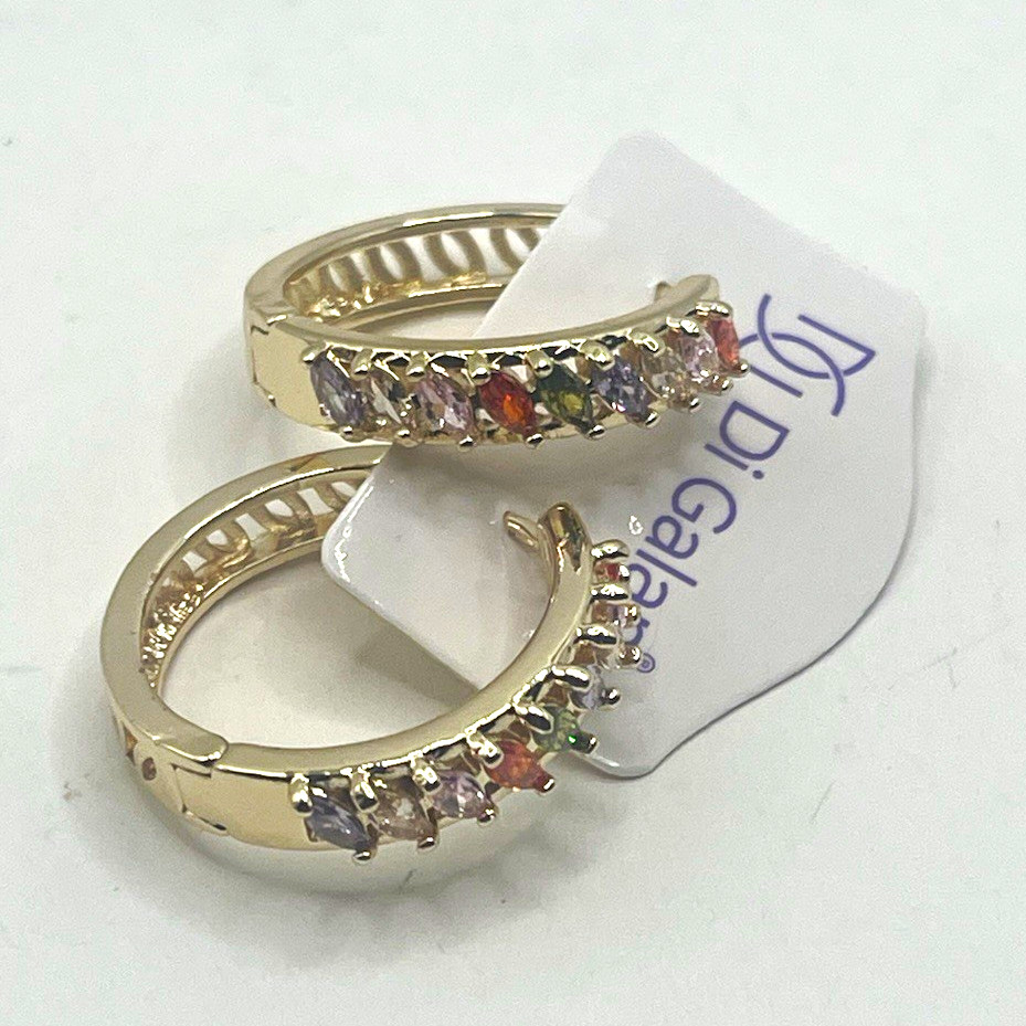 Gold filled Gold Tone Multicolor Crystal Hinged Hoop Earrings