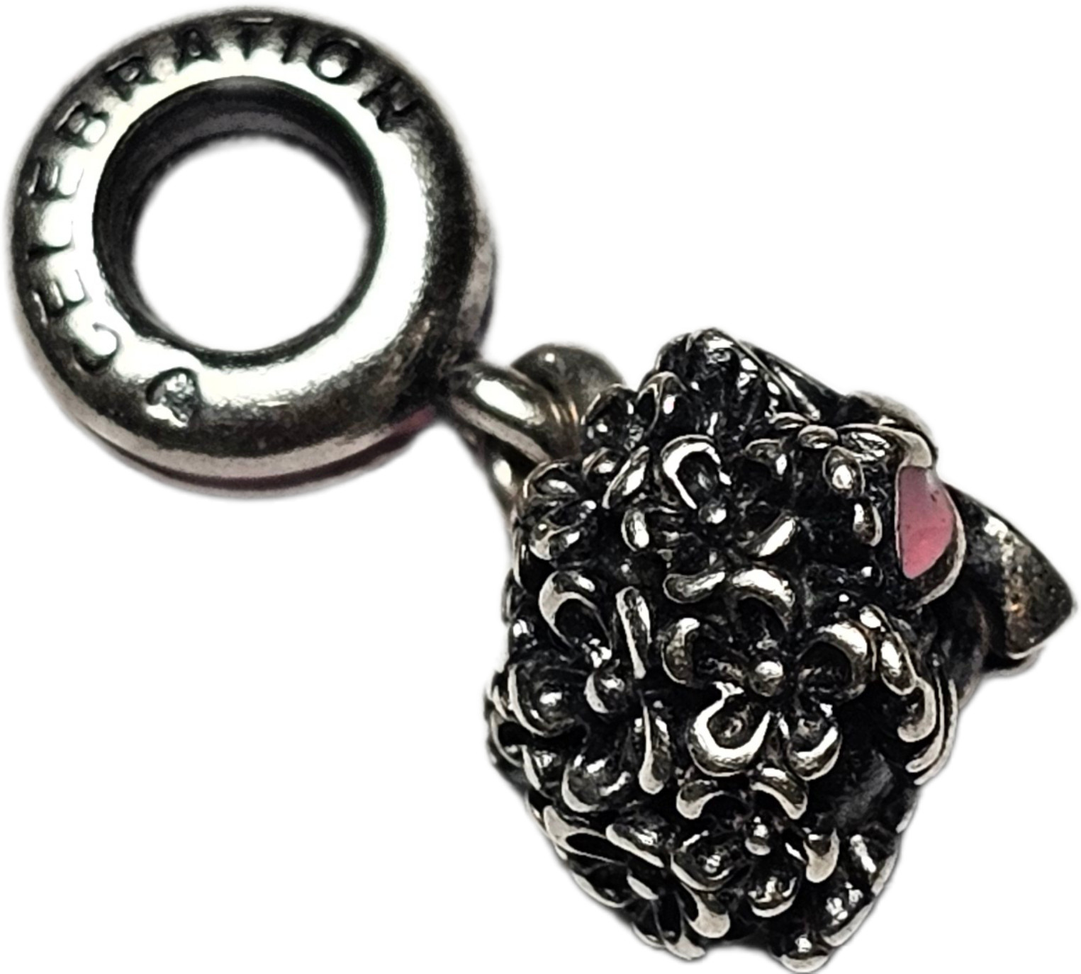 Pandora Sterling Silver Everlasting Pink Bouquet Dangle Enamel Charm #791106EN24