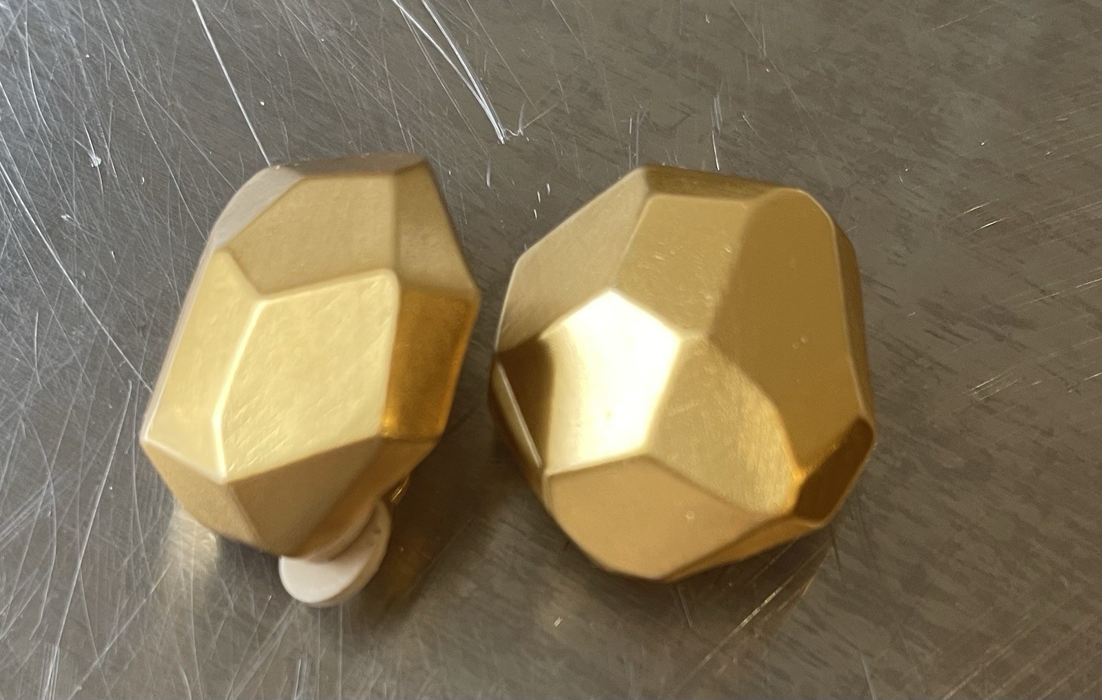 Vtg. Anne Klein Signed Modern Runway Brushed Gold Clip On Earrings 1990’s