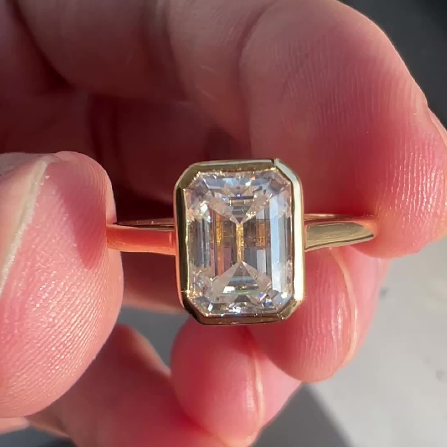 Emerald Cut Moissanite Ring 6x8mm 2ct 925 Silver Size 6 7 8 9