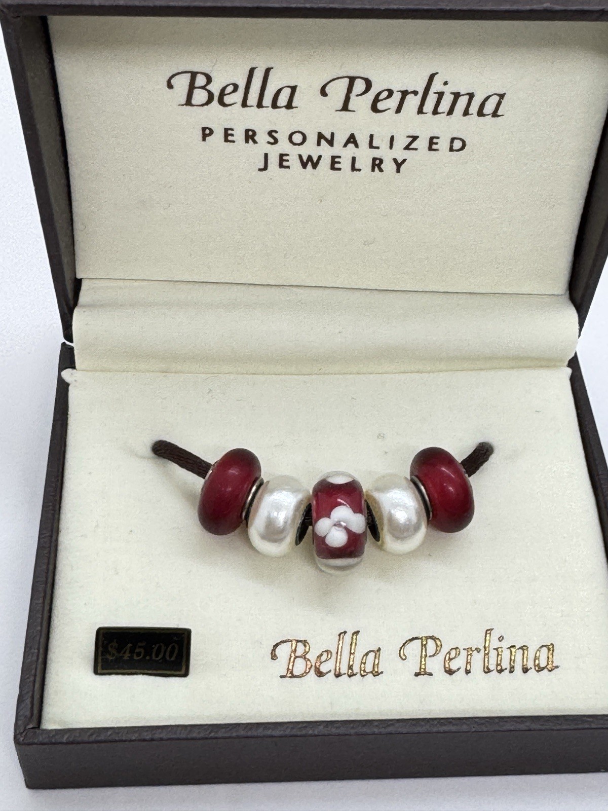 Red Glass Bead White Pearl Charms Bella Perlina NEW