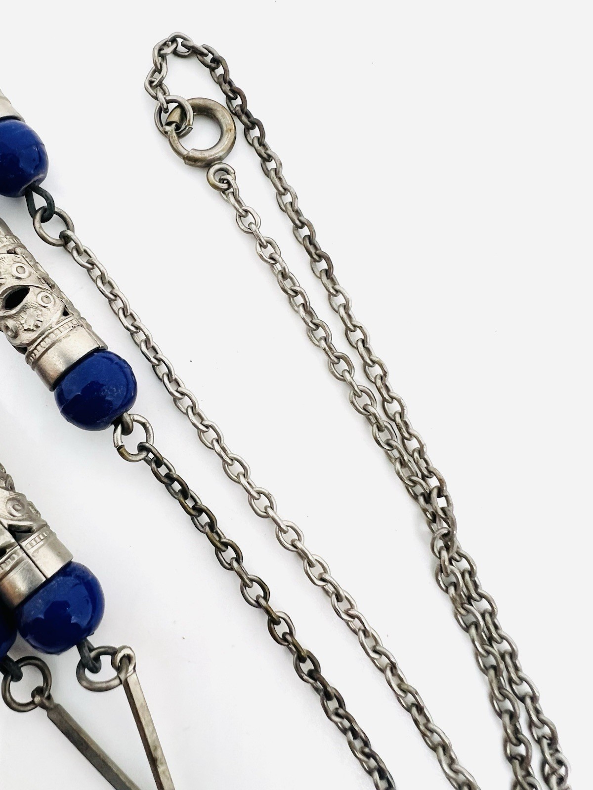 Long Art Deco Lapis Glass Beaded Sautoir Necklace 30 Inch Vintage Jewelry
