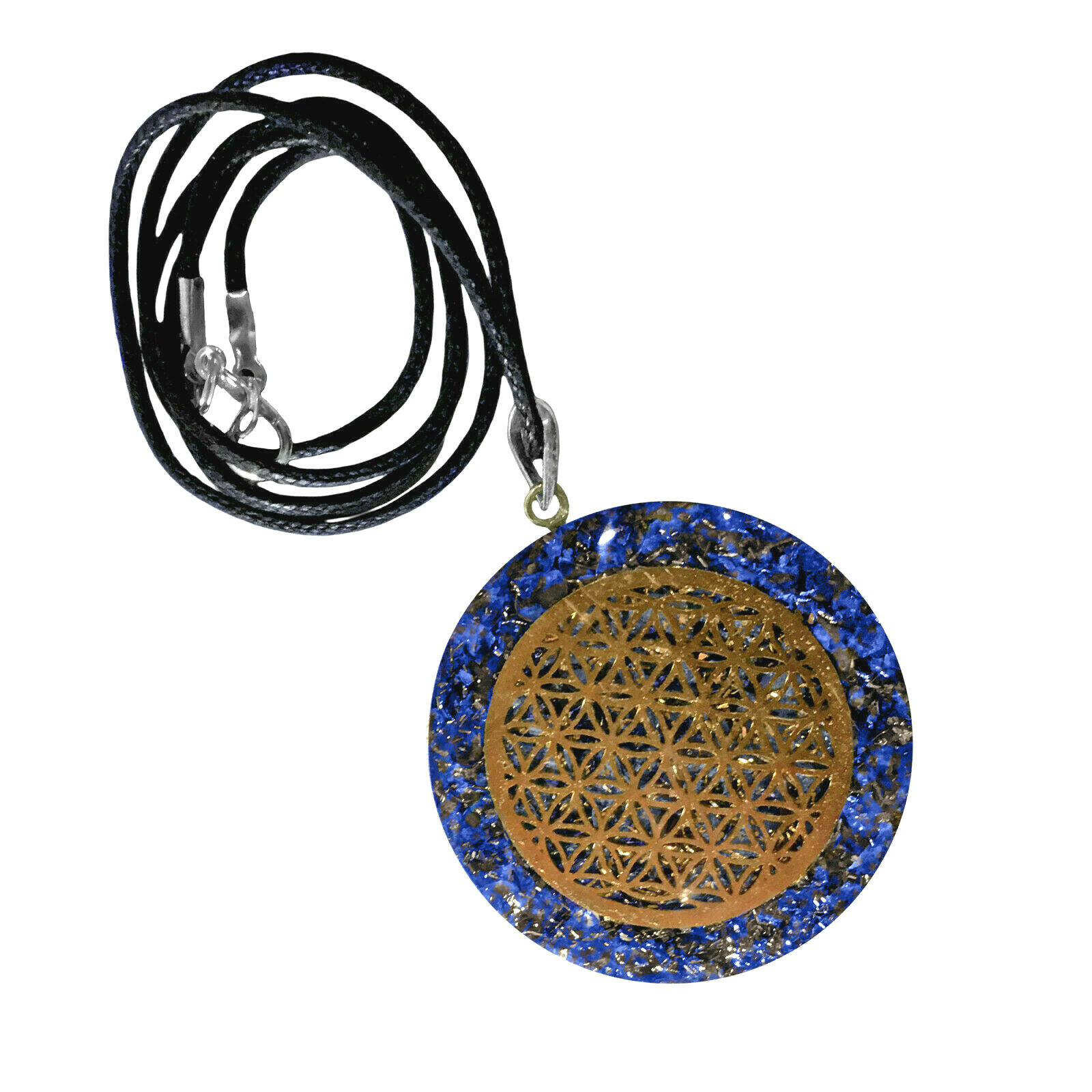 Lapis Lazuli Flower of Life Pendant Orgone Energy Copper Orgonite Necklace Reiki