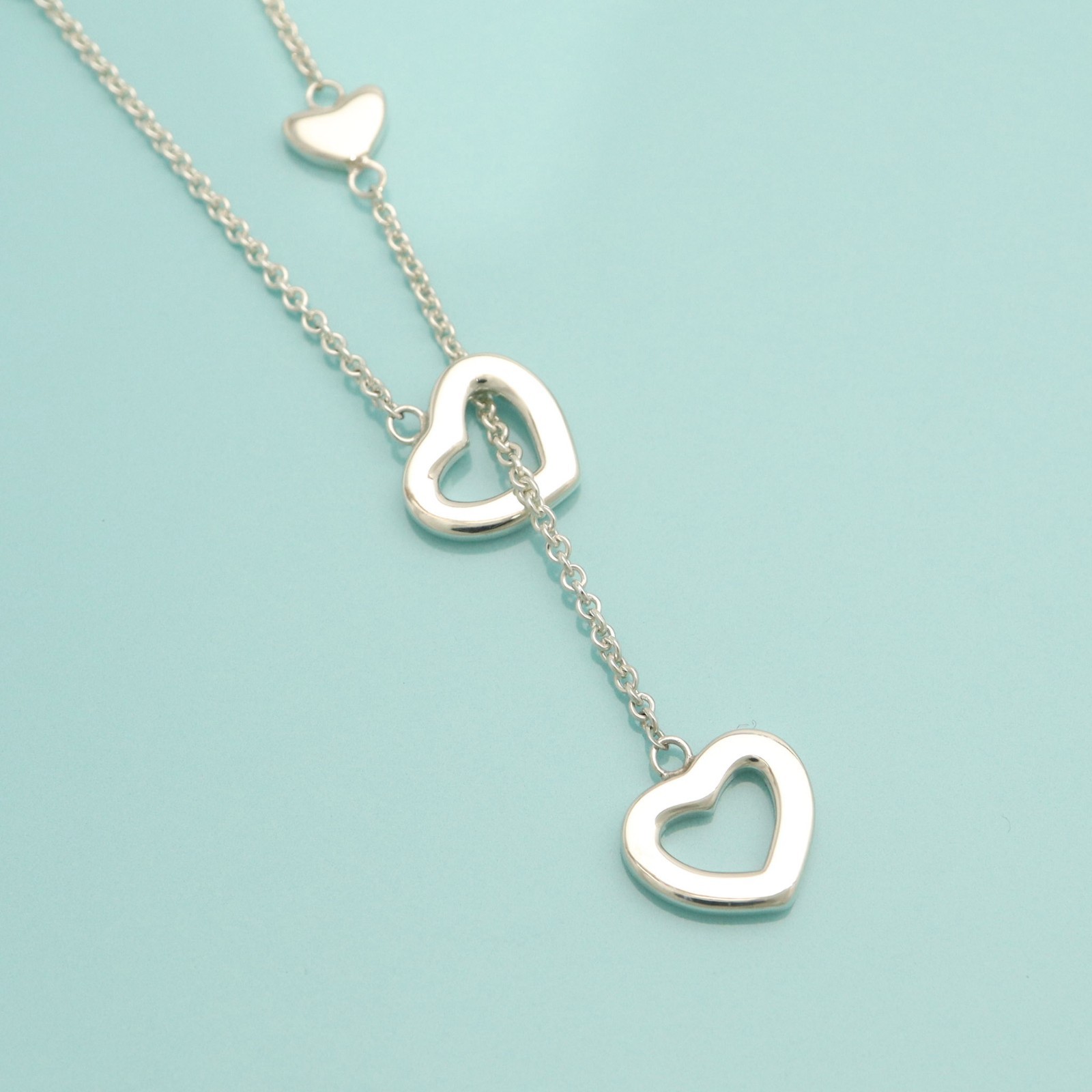Tiffany & Co. Heart Link Lariat Pendant Necklace 19.6″ Sterling Silver 925