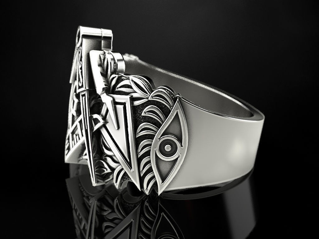 Oxidized Men’s Freemason Square & Compass 925 Sterling Silver Statement Rings