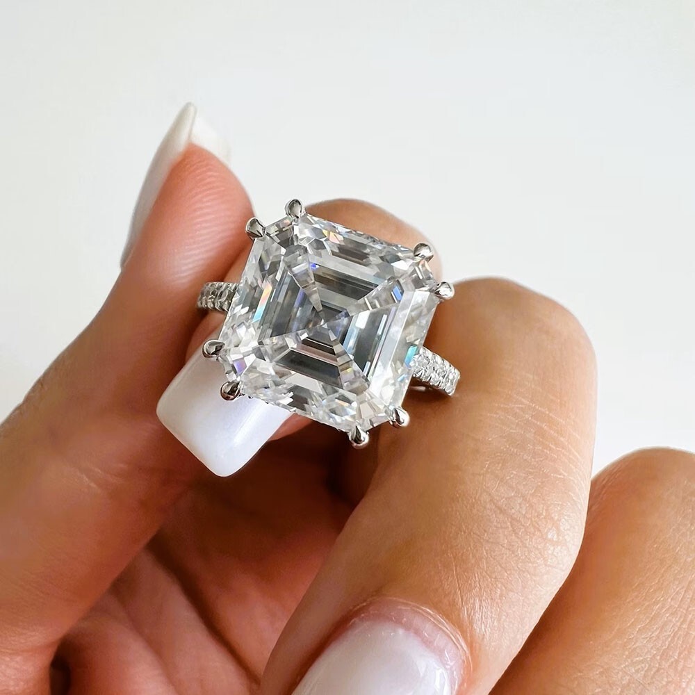 Diamond Ring Wedding Gold lab Grown IGI GIA Asscher Cut Solid 14k 4.50 Carat
