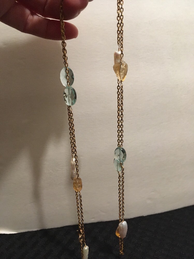Fresh Water Pearl And Glass and Gold Over Silver 42 Inches