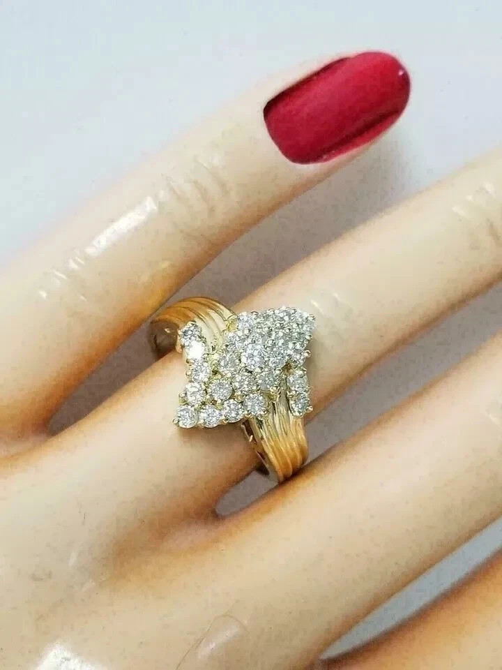 1.50Ct Round Cut Lab Created Diamond Cluster Wedding Ring 14k Yellow Gold Plated
