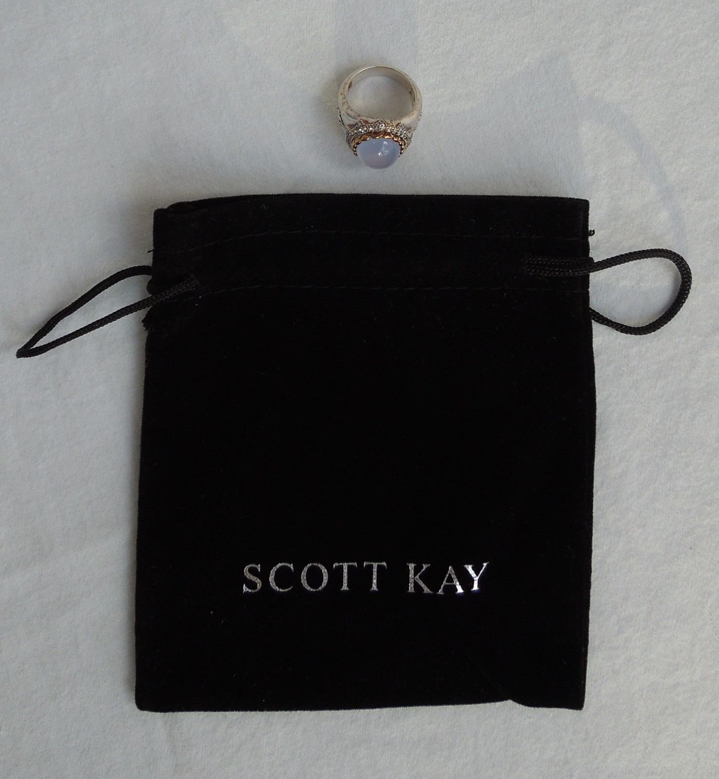 Scott Kay Blue Chalcedony & White Sapphire Gold Vermeil & Silver Ring sz7 $795