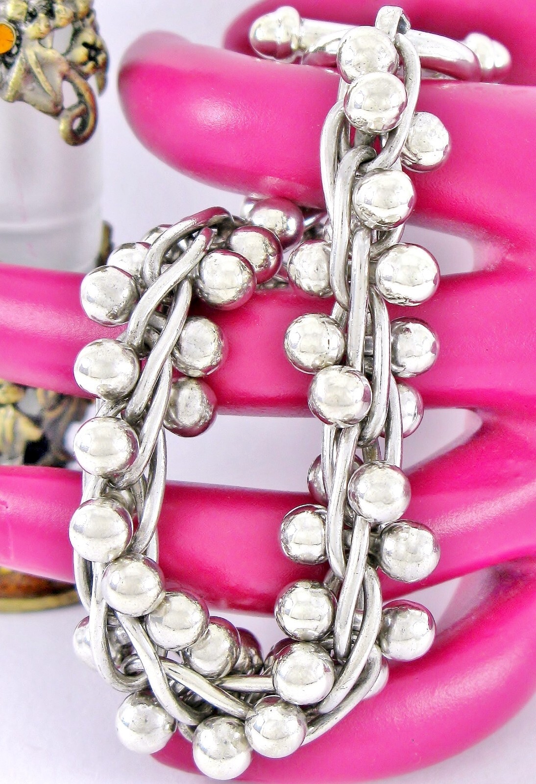 Solid Sterling Silver 925 DNA Beaded Toggle Bracelet 73g