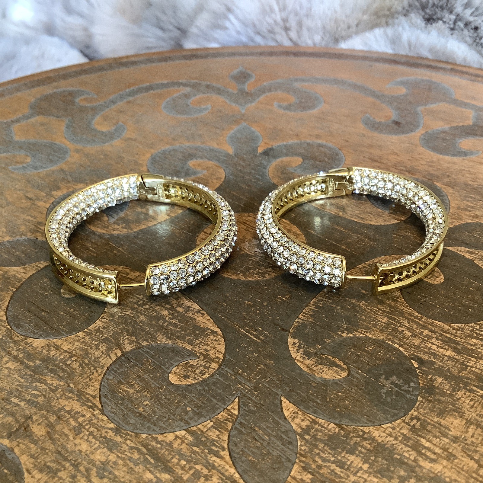 Joan Boyce Not For The Faint Of Heart Dramatic Gold Pave Crystal Hoop Earrings