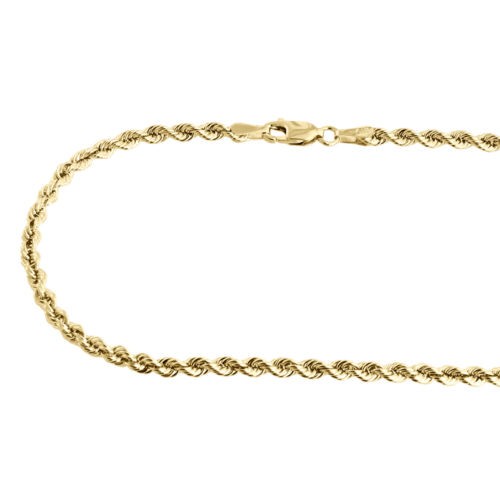 Mens Ladies 1/10th 10K Yellow Gold 3mm Hollow Rope Chain Necklace 16-30 Inch