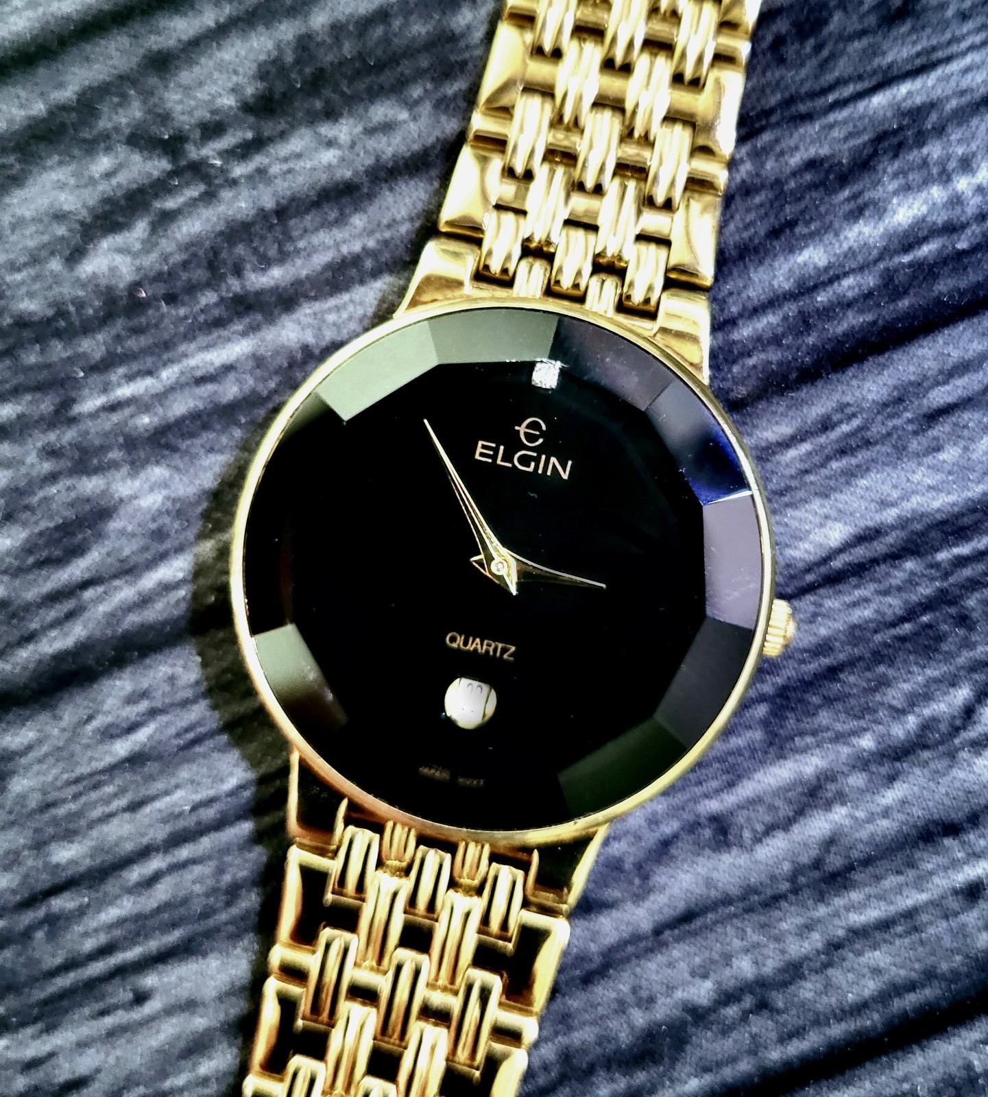 Rare Unisex Elgin Diamond Dial Faceted Crystal Dress Watch