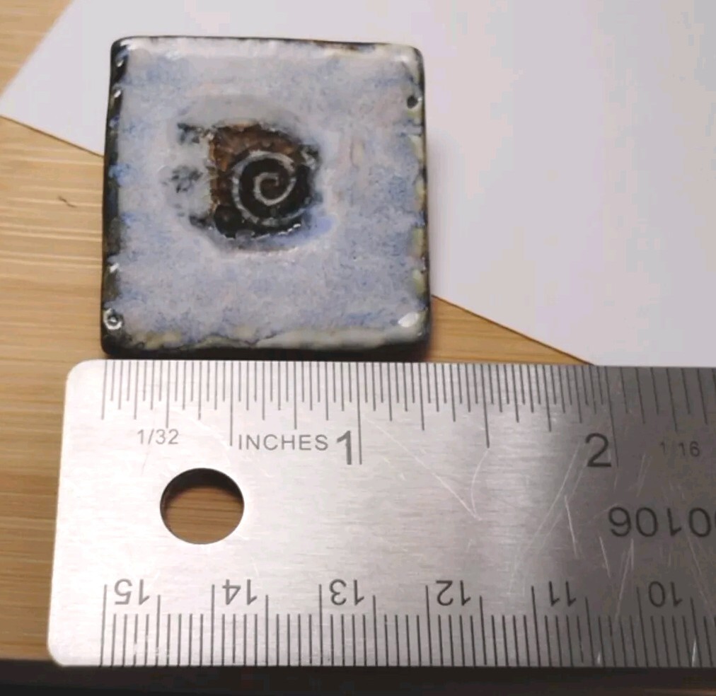 ARTISAN! 1.25″ x 1.25″ Glazed Handmade Ceramic Pin w/”Eye of God” Spiral Detail!