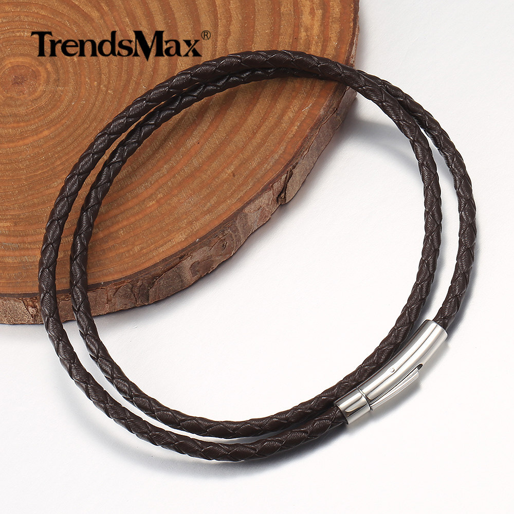 4/6MM Red/Brown/Black Braided Cord Rope Leather Necklace Choker Push Lock 16-30″