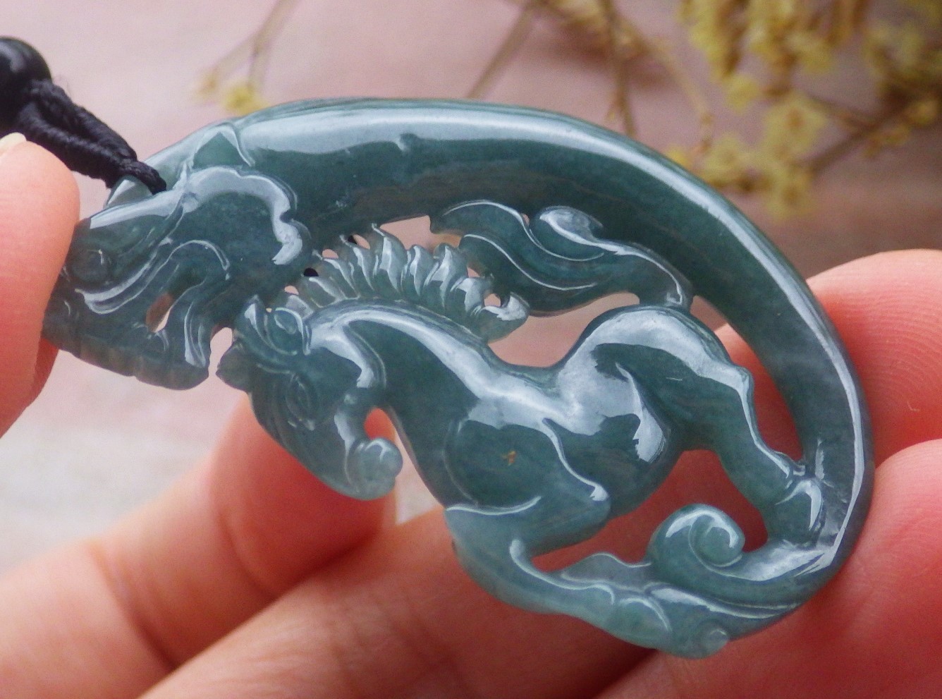 Video Certified Green Natural A Jade jadeite Pendant Dragon Horse 龙马 130022 VS