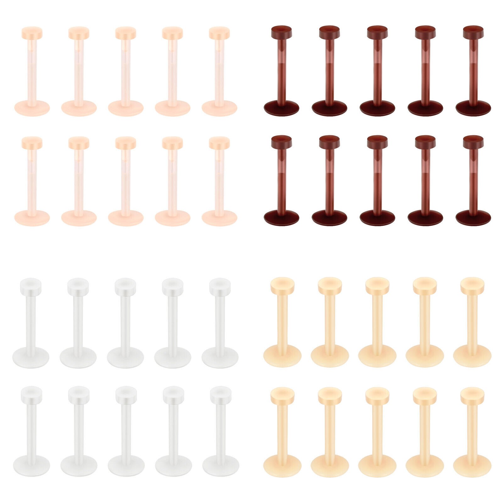 40PCS Silicone Lip Studs Push in Labret Nose Ring Helix Cartilage Earrings 16G