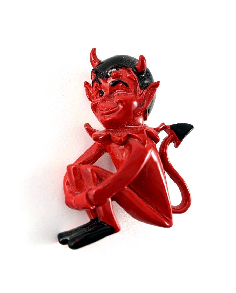 Winking Devil Pin | Red & Black | 1 5/8″ | Vintage | New Old Stock | Very Nice