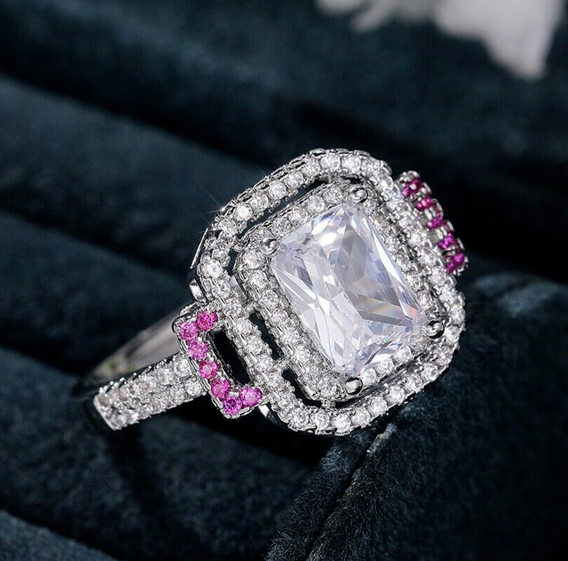 2.51 Ct CZ Pretty Engagement Ring Silver Plated Women & Men Wedding Gift Ring