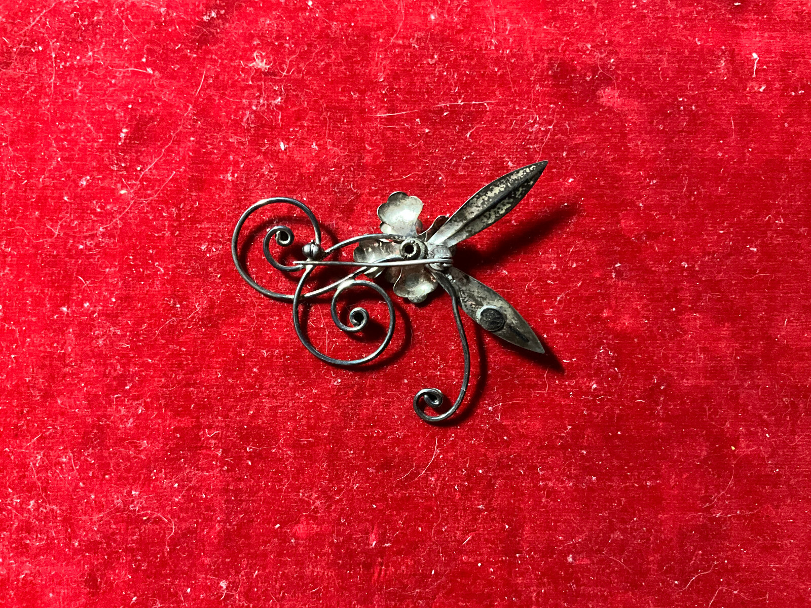 1940’s Sterling Silver & Purple Glass Floral Brooch Pin 2 x 2 1/2 inches 7 gm