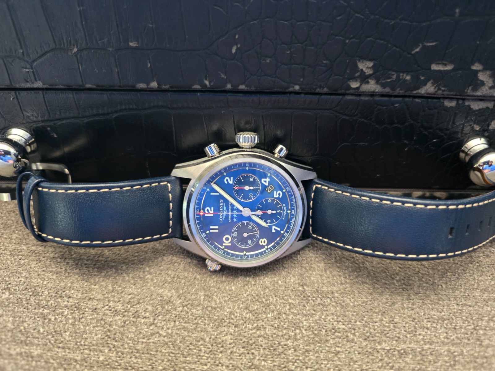 Longines Spirit Sunray Blue Men’s Watch – L3.820.4.93.0 42mm, Leather Strap.