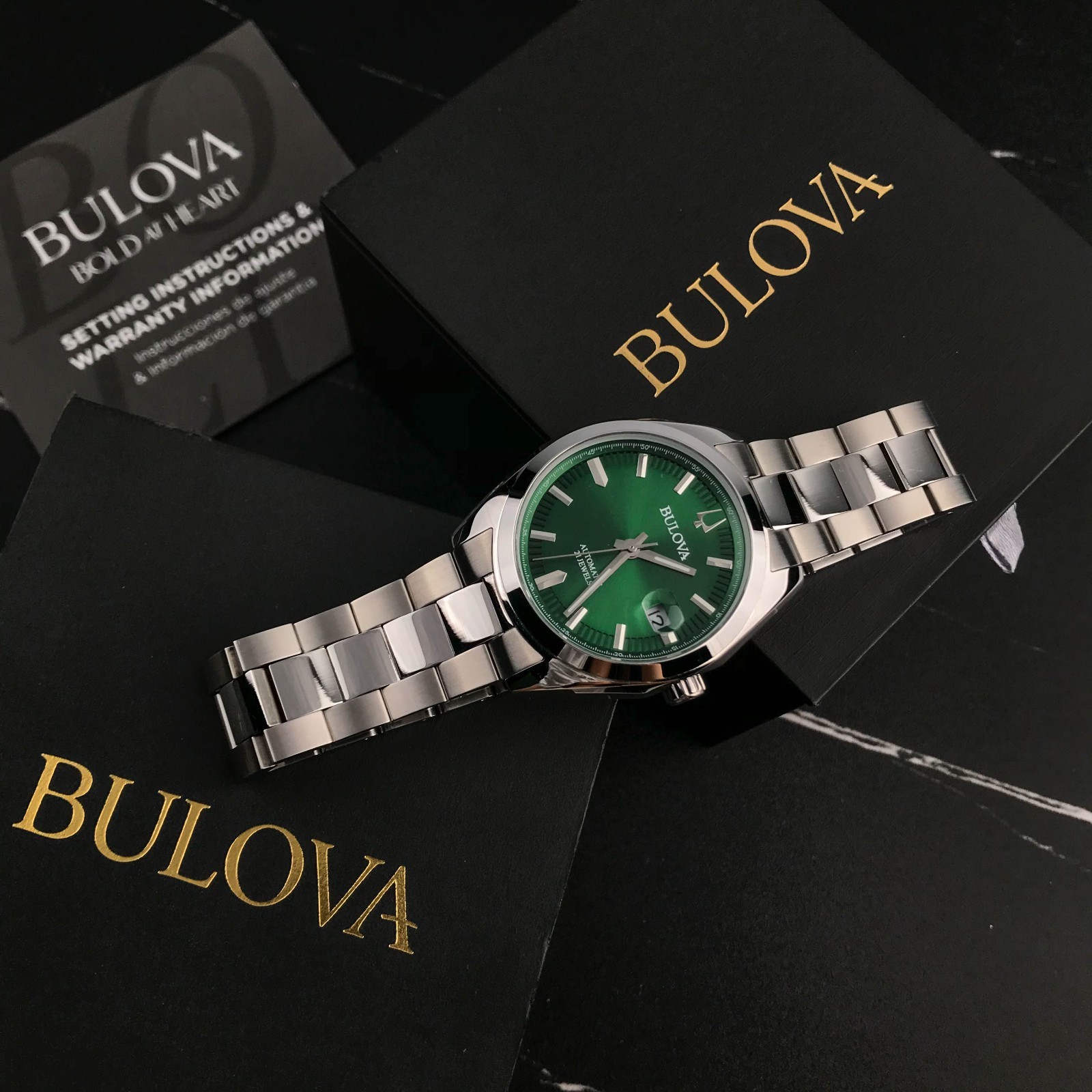 Bulova 96B429 Men’s Surveyor Automatic Green Dial Stainless Steel Watch 38mm