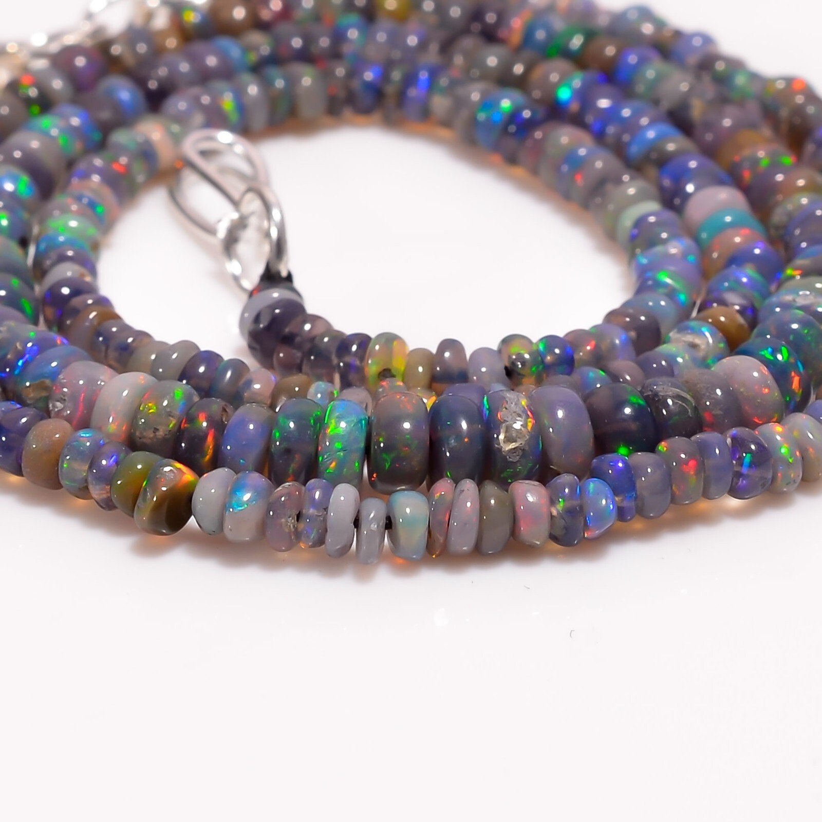 Black Ethiopian Opal Gemstone Rondelle Smooth Beads Necklace 17-18″ A-4424