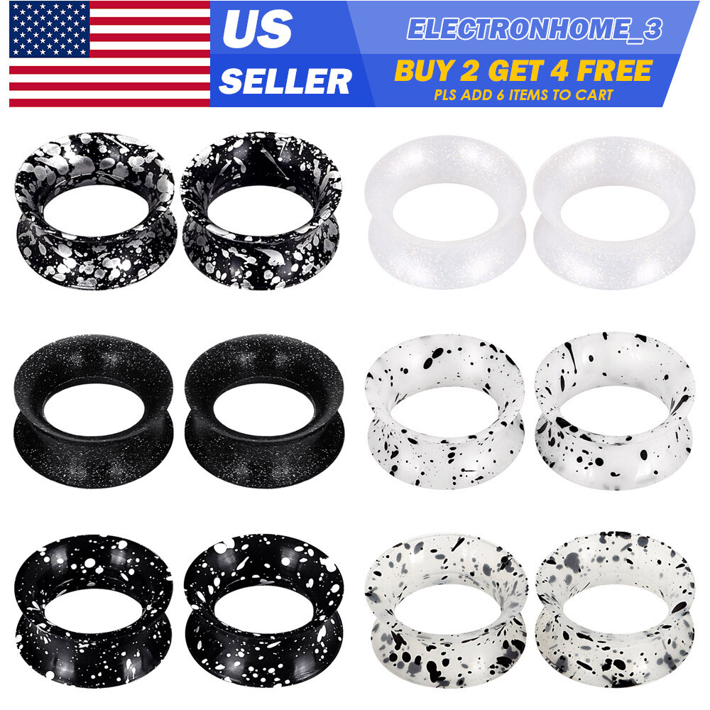 Pair of Ultra Thin Flesh Tunnels Set Silicone Ear Gauge Plugs Flexible Earskins