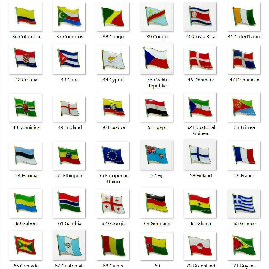 National Flag Metal Lapel Pin Brooch All over the World USA UK Canada Mexico