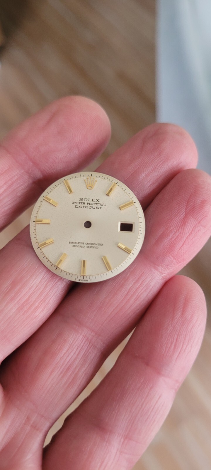 Rolex 100% genuine pie pan 36 mm non quick set 1601 dial silver rare markers!