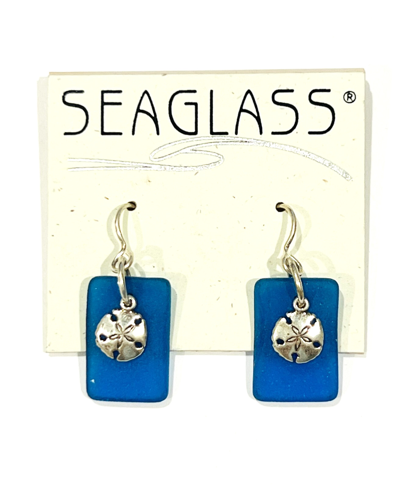 Sea Glass Inspired Royal Blue & Sterling Silver Sand Dollar Earrings – Brand New