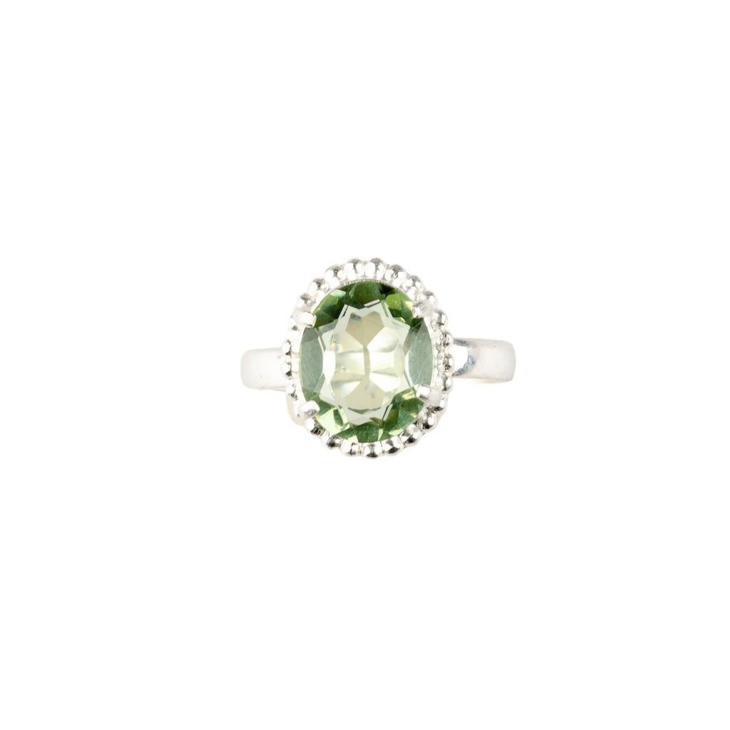Green Amethyst Oval Gemstone925 Sterling Silver Handmade Ring For Birthday Gift
