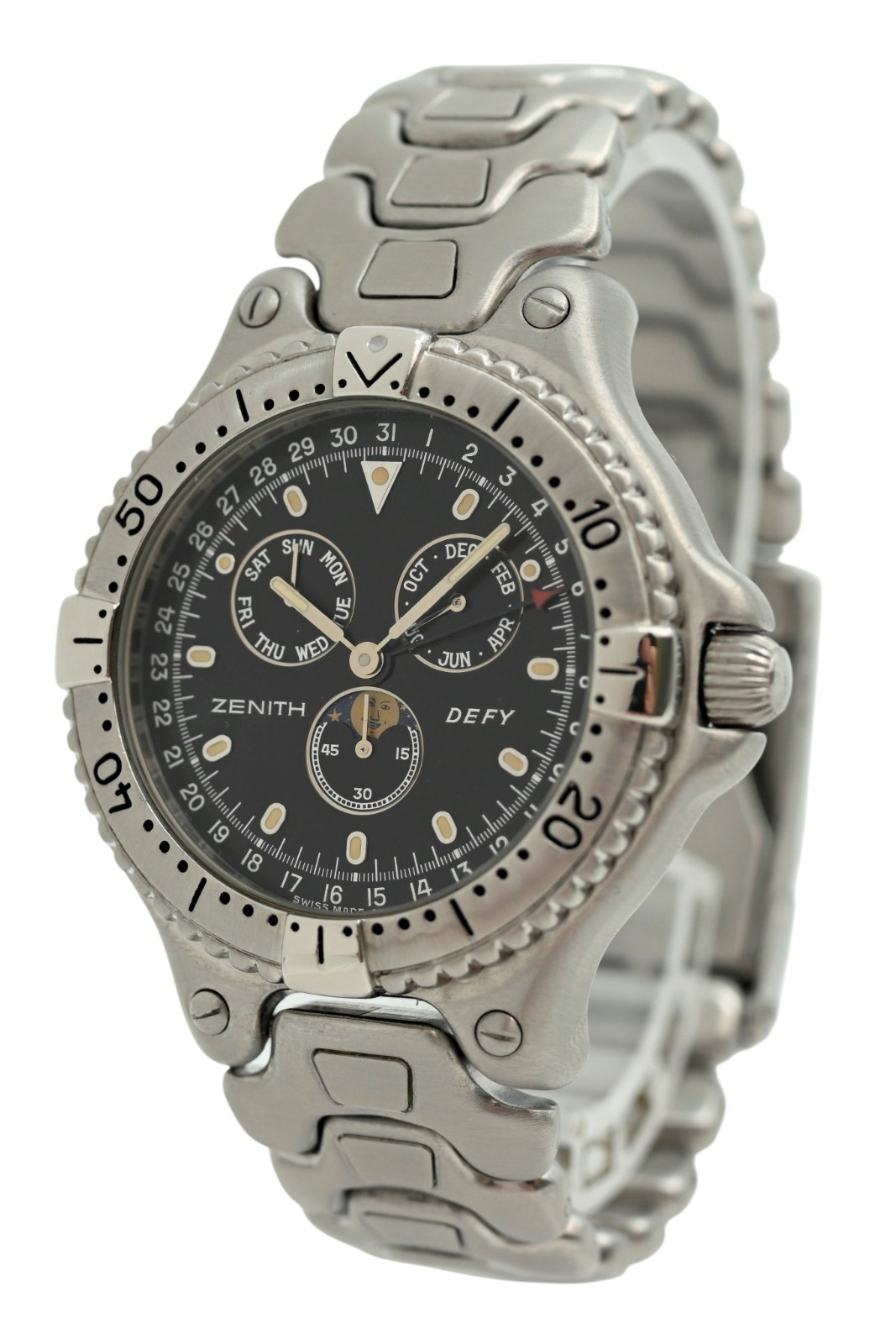 Zenith 39mm Men’s Defy Triple Calendar Black Moon Phase Watch! Ref: 02.2000.393!