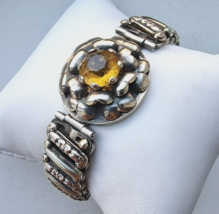 LUSTERN 12K GOLD AND 925 STERLING SILVER CITRINE FLOWER EXPANSION BRACELET