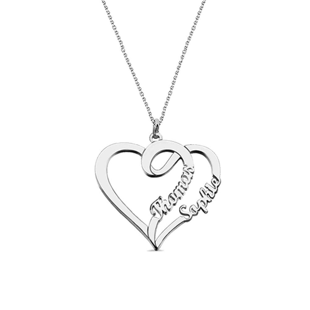 Personalized Customized 2 Name Custom Double Heart Couple Pendant Necklace Women
