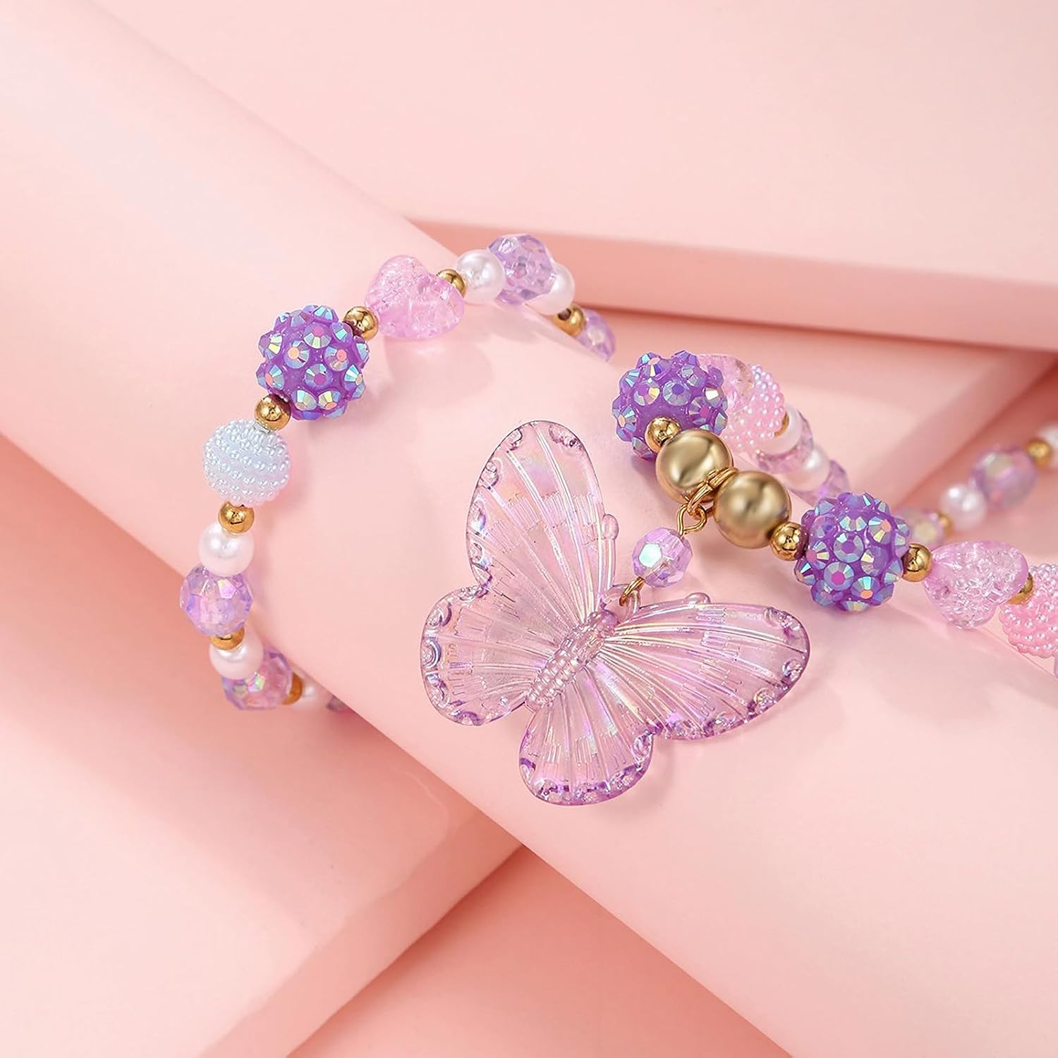 3 Sets Princess Jewelry for Little Girls, Handmade Butterfly Kids Jewelry Set, S