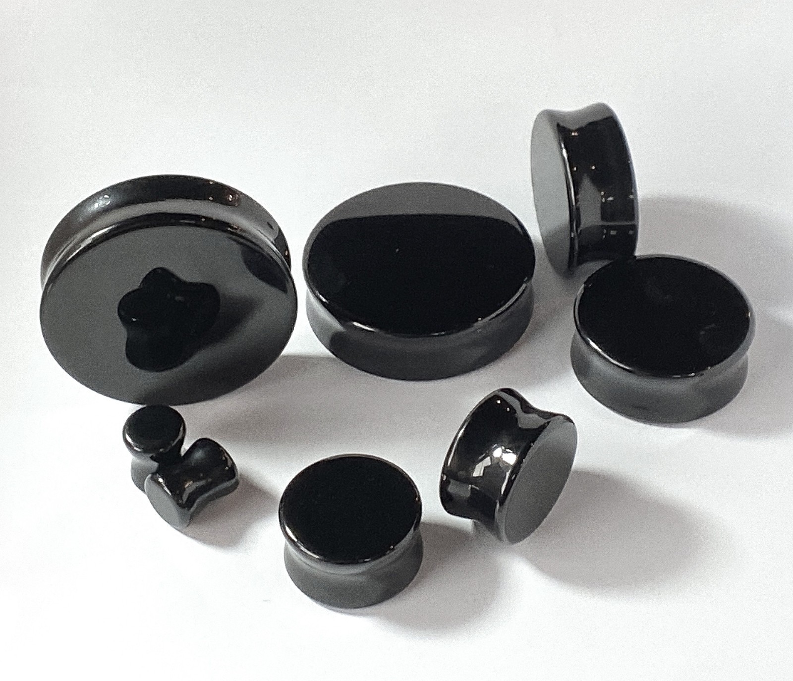 PAIR Black Flat Glass Double Flare Plugs Gauges Earlets Body Jewelry