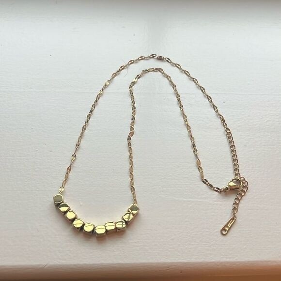 14K Gold Plated Stainless Steel Geometric Cube Clavicle Necklace Gold Minimalist