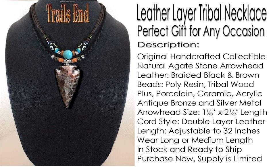 TRIBAL Leather STONE ARROWHEAD Adjustable 32″ Necklace Turquoise HOT! FREE SHIP’