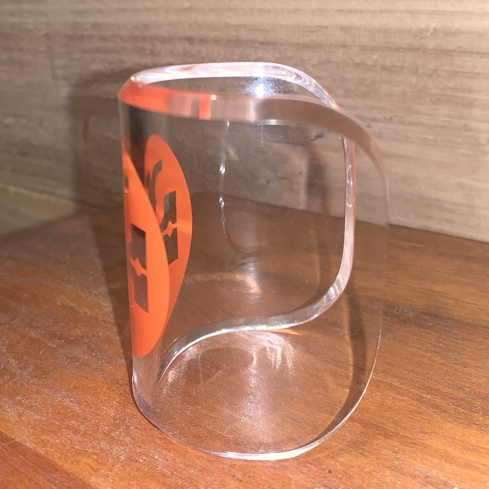 TORY BURCH Cuff Bracelet Acrylic Lucite Resin Clear With Orange Logo Fall Color