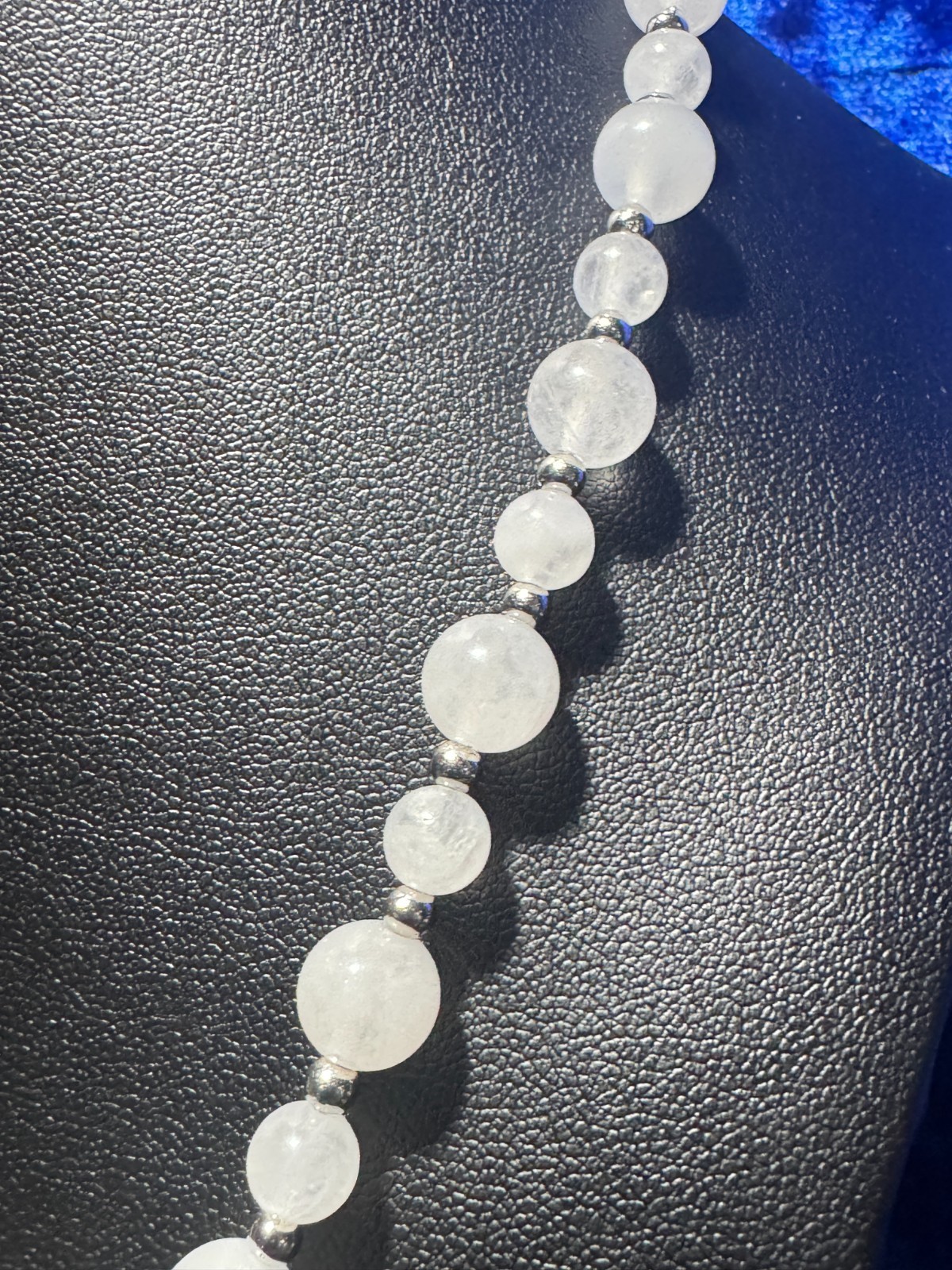 White Jade Beaded Tennis Necklace Chain 8Mm & 6 Mm 20″ + 4″ Natural Gemstone