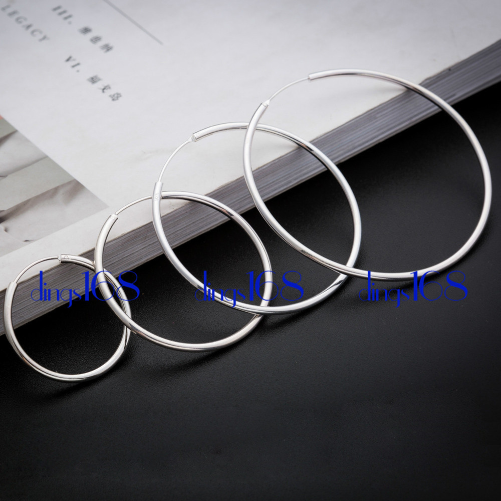 925 Sterling Silver Nickle/Lead-Free Endless Thin Hoop Earrings 20mm 30-70mm E3Q