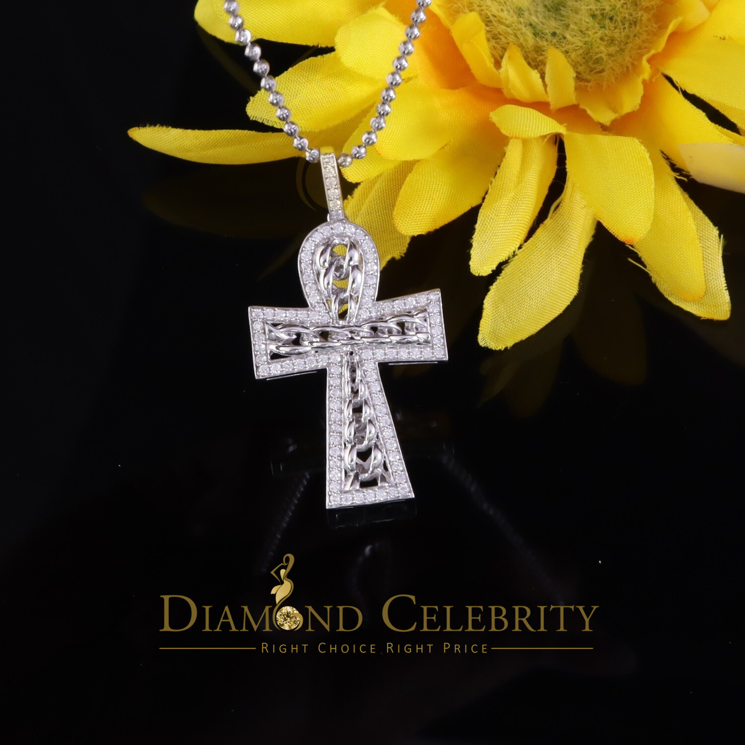 925 Sterling White Silver Cross Shape Fashion Pendant with 0.00ct Cubic Zirconia