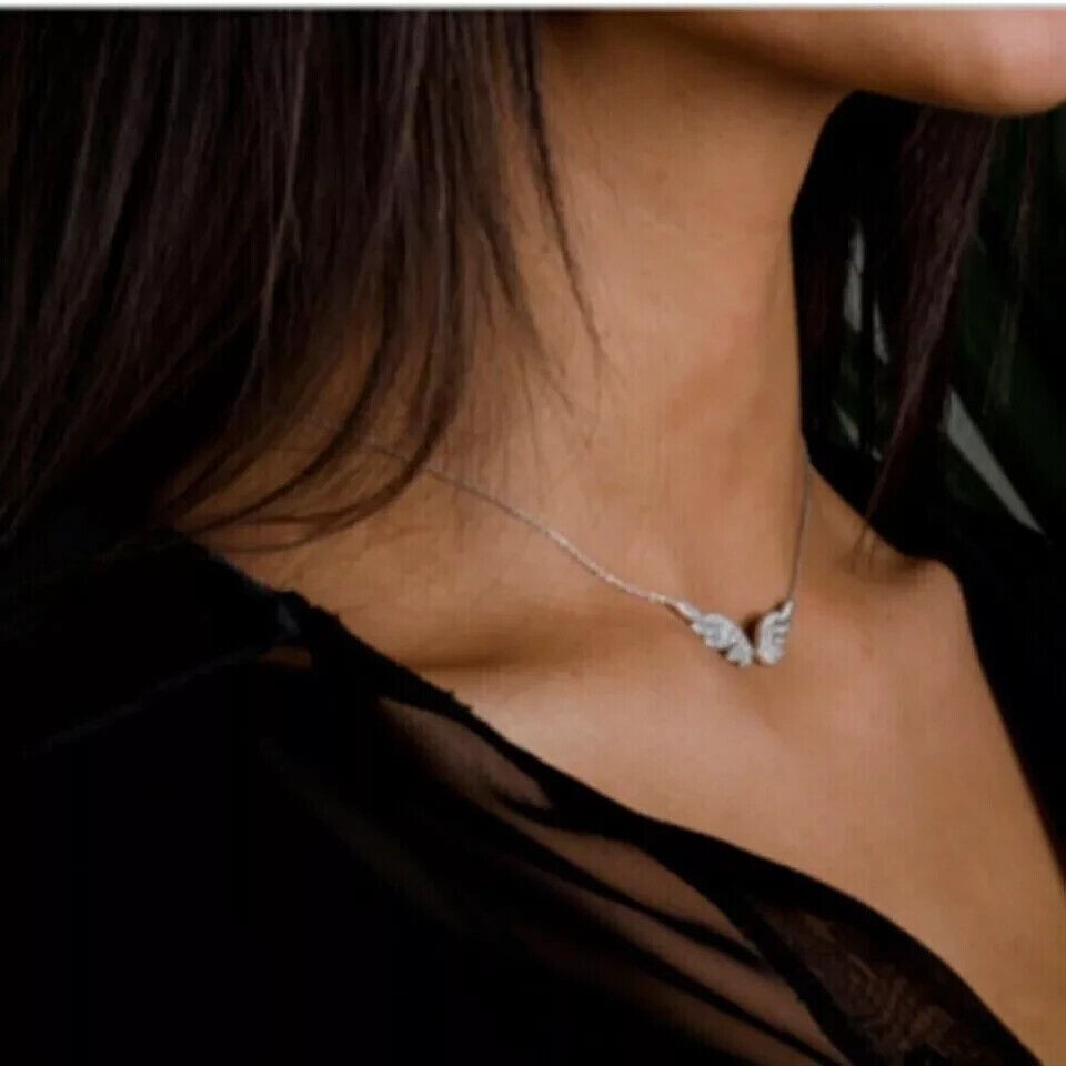 Round Cut Simulated Diamond Women’s Stunning Wing Pendant 14K White Gold Plated