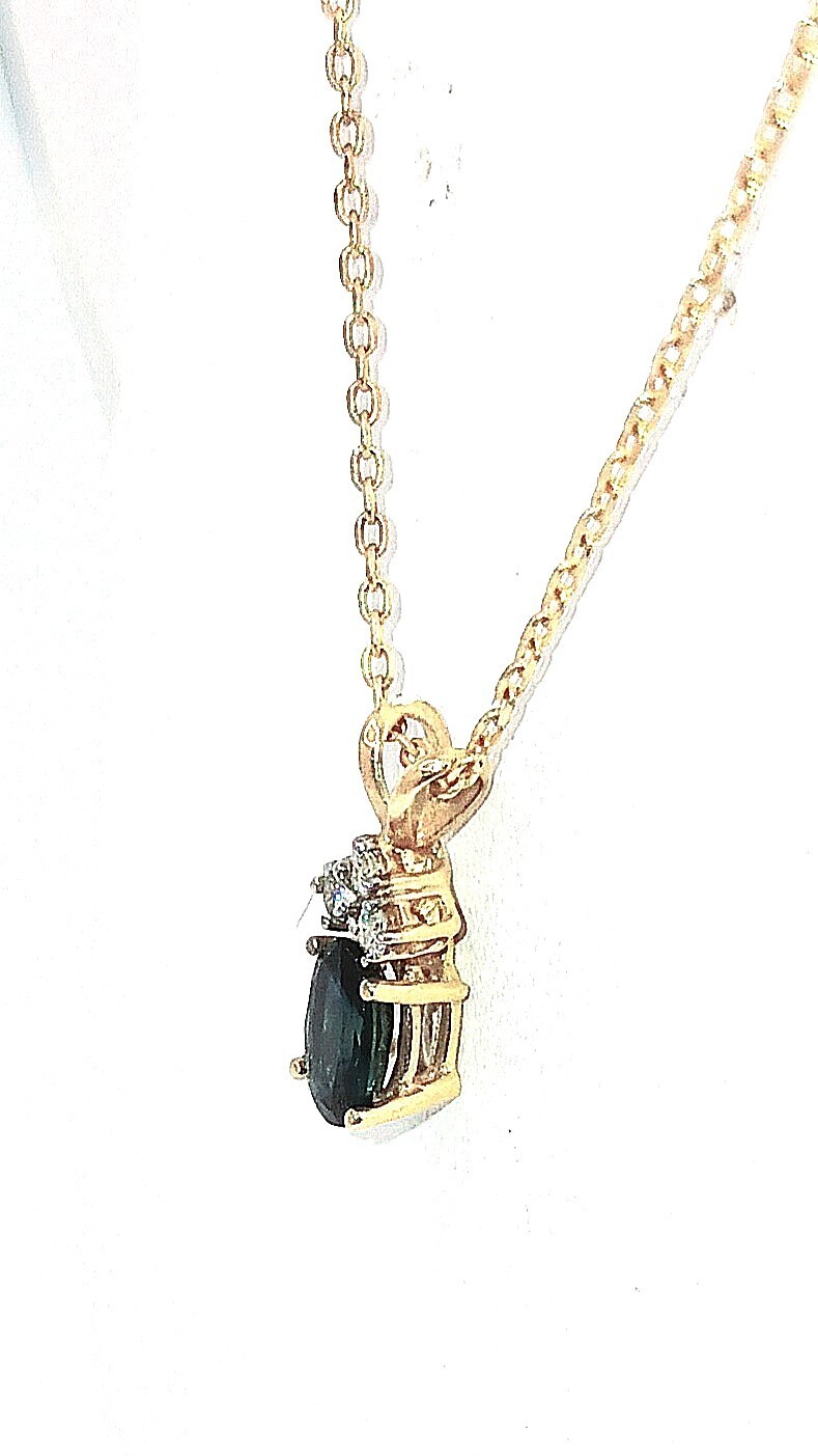 Pendant 14k Gold & Genuine Blue Sapphire w Diamond Accents w/FREE 14k GOLD CHAIN